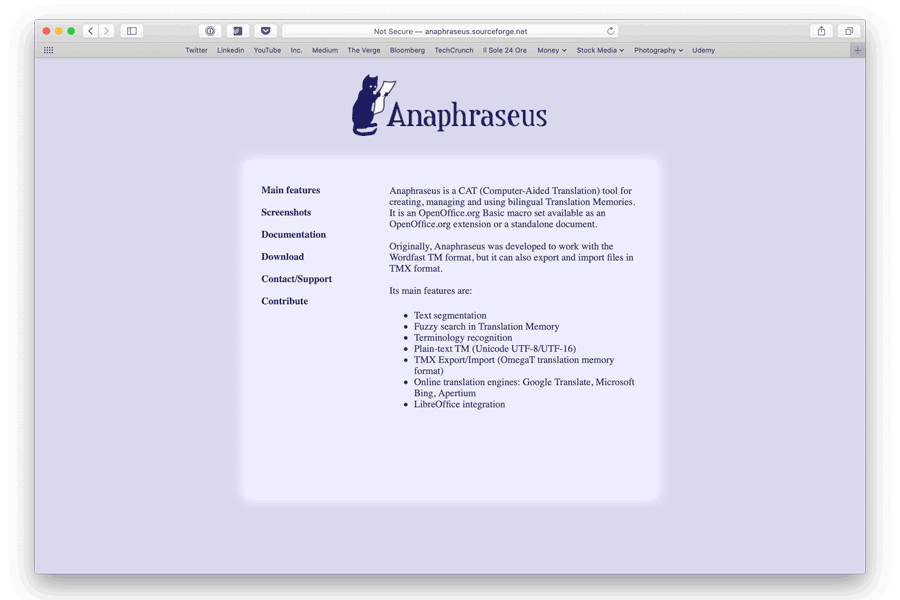 free cat tool home page screenshot for anaphraseus