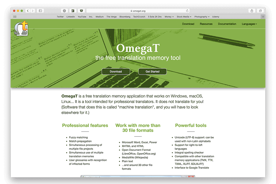 screenshot of free CAT tool for Mac OmegaT home page