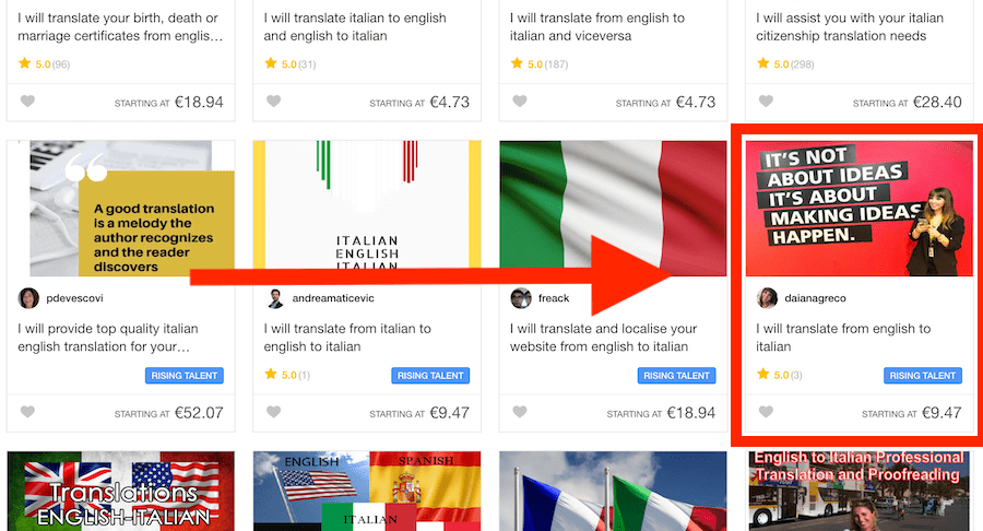 example of new seller boost on fiverr for translation